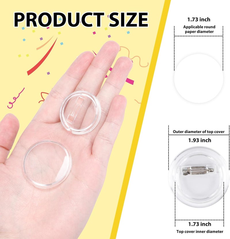 Happizza 100pcs Acrylic Clear Button Pins,1.77 Inch Custom Buttons Pin Badges, DIY Blank Pins,Round Photo Buttons Personalized Button Making kit for Craft - Image 2